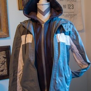 Vintage GUESS Pleather Bomber Jacket with Hoodie